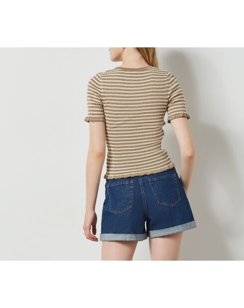 Top alla cannella a righe color oliva