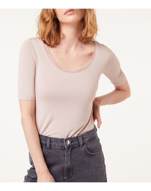 Maglietta Warm Me Up in pizzo color sabbia