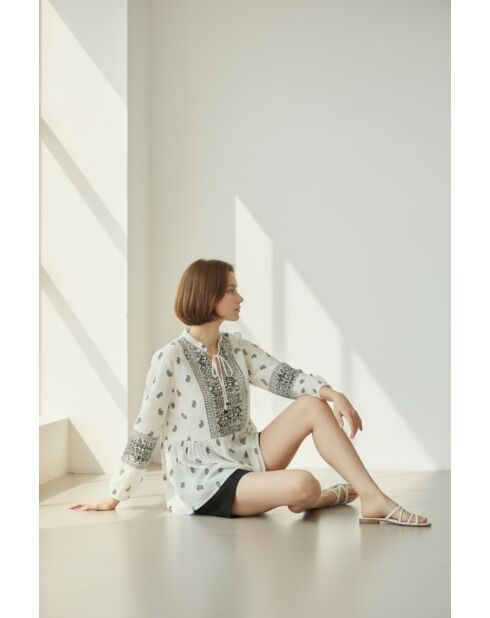 Chemise en lin mélangé Louisa noir/blanc