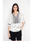 Chemise en lin mélangé Louisa noir/blanc