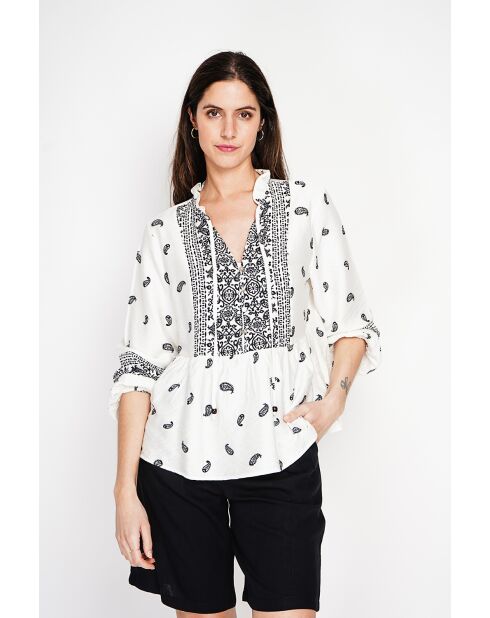 Chemise en lin mélangé Louisa noir/blanc