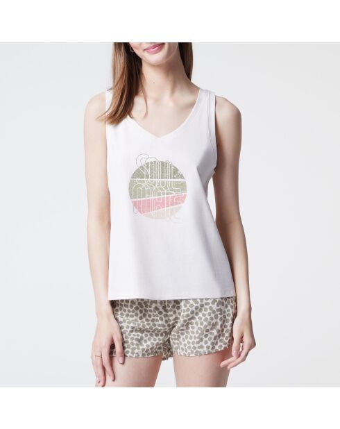 Camiseta sin mangas con perlas rosadas