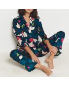 Hose mit Blattblau-Print