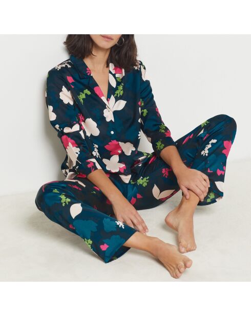 Bladerblauwe broek met print