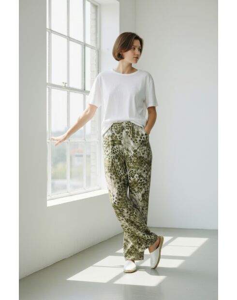 Pantalon en lin mélangé Aria kaki