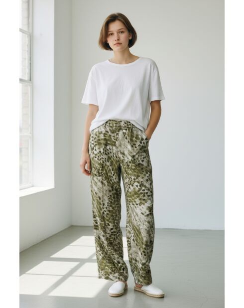 Pantalon en lin mélangé Aria kaki