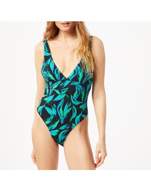 Maillot de bain 1 pièce sans armature et sans coque Perry imprimé fond noir