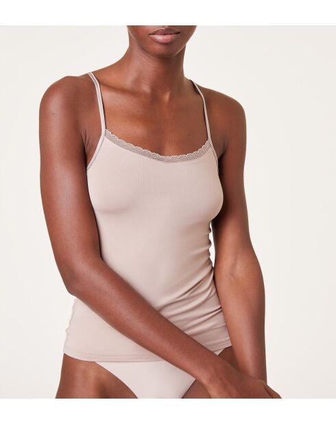 Canotta Warm Me Up in pizzo color sabbia