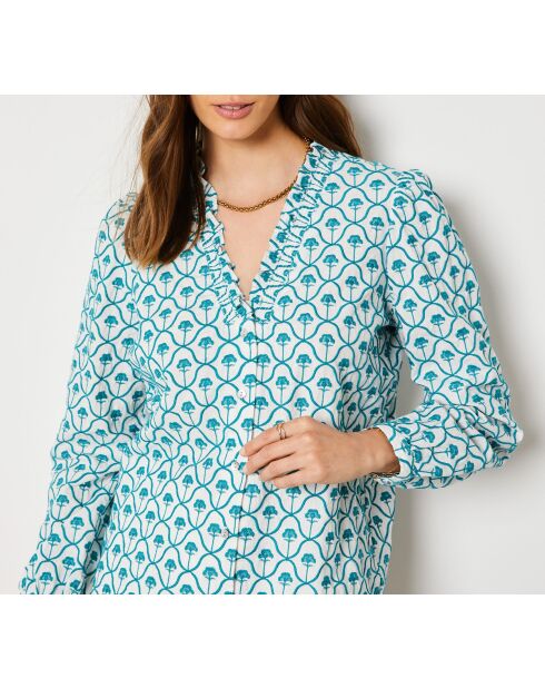 Besticktes Mireilla-Shirt mit weißem Hintergrunddruck