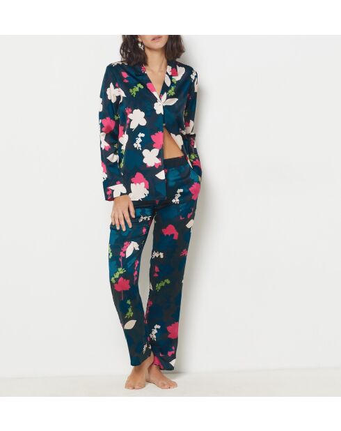 Bladerblauwe broek met print