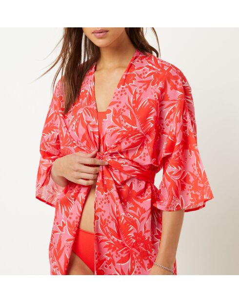 Kimono Tarah b imprimé fond corail