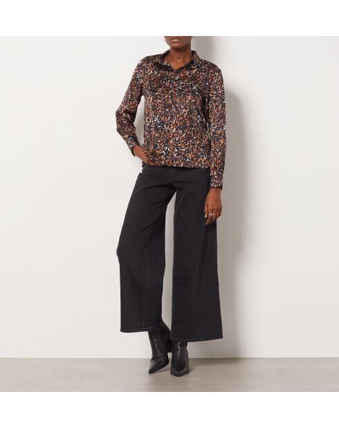 Nella shirt met bruine achtergrondprint