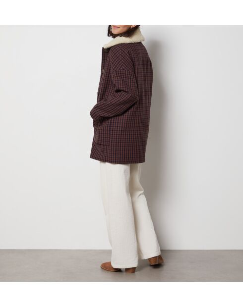 Manteau olive carreaux violet