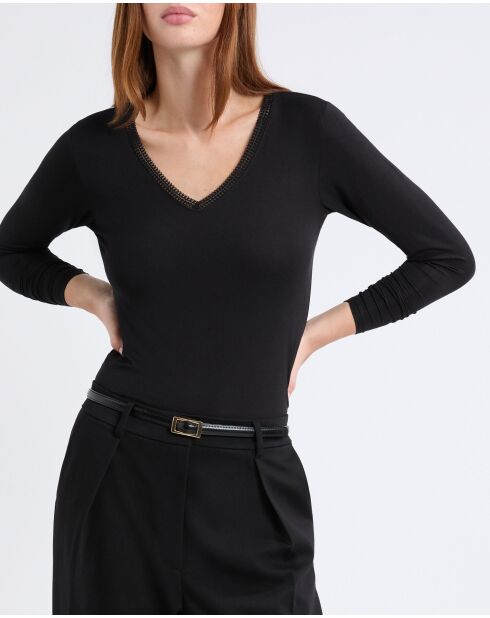 Warm Me Up Schwarzes Spitzen-T-Shirt