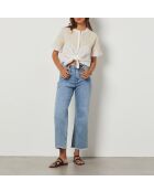 Ecrufarbenes besticktes Mao-Shirt