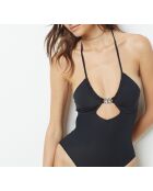 Flitsend zwart badpak uit één stuk zonder beugel en dunne bandjes