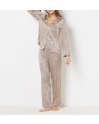 Perlenfarbene Hose mit braunem Hintergrunddruck