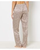 Perlenfarbene Hose mit braunem Hintergrunddruck