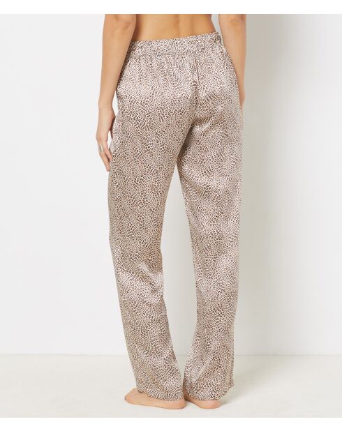 Parelkleurige broek met bruine achtergrondprint