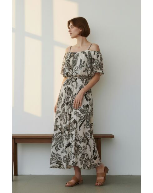 Robe en lin mélangé Nathie noir/blanc