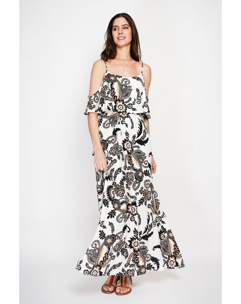 Robe en lin mélangé Nathie noir/blanc