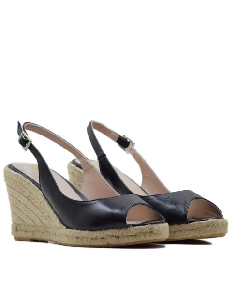 Sandales compensées F-3509 noires - Talon : 8,5 cm