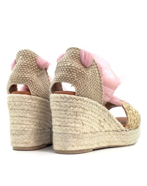 Sandales compensées Vega en tulle roses - Talon : 7,3 cm