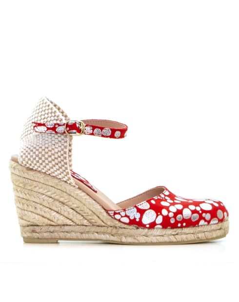 Sandales compensées Nuria à pois rouges - Talon : 6,5 cm