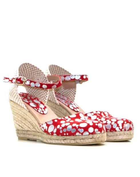 Sandales compensées Nuria à pois rouges - Talon : 6,5 cm