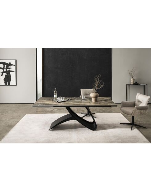 Table ceramique pierre volcanique brun - gris - 200 (300)x77x90 cm