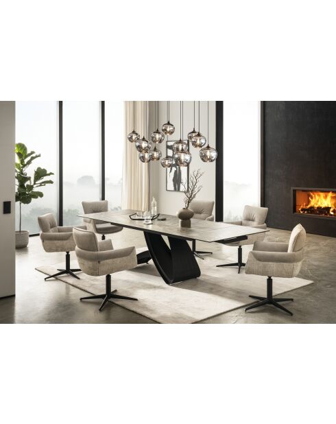 Table ceramique pierre volcanique brun - gris - 200 (300)x77x90 cm