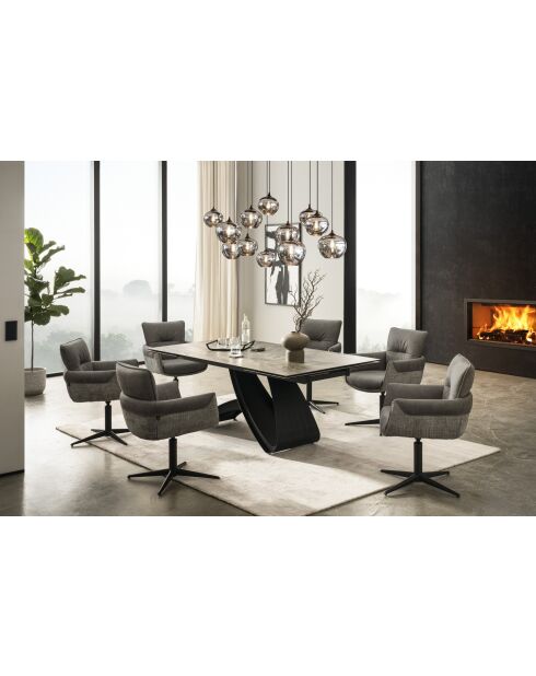 Table ceramique pierre volcanique brun - gris - 200 (300)x77x90 cm