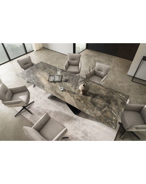 Table ceramique pierre volcanique brun - gris - 200 (300)x77x90 cm