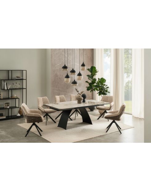 Table ceramique Minas mélange blanc & beige minéral - 200 (300)x77x100 cm