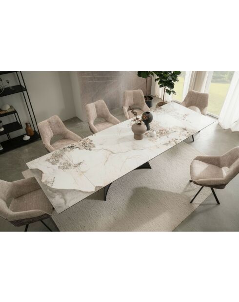 Table ceramique Minas mélange blanc & beige minéral - 200 (300)x77x100 cm