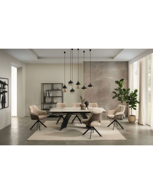 Table ceramique Minas mélange blanc & beige minéral - 180 (260)x77x90 cm