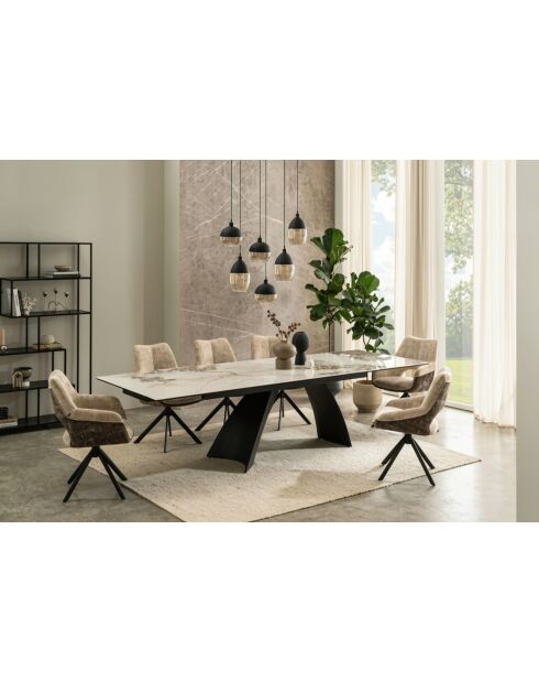 Table ceramique Minas mélange blanc & beige minéral - 180 (260)x77x90 cm