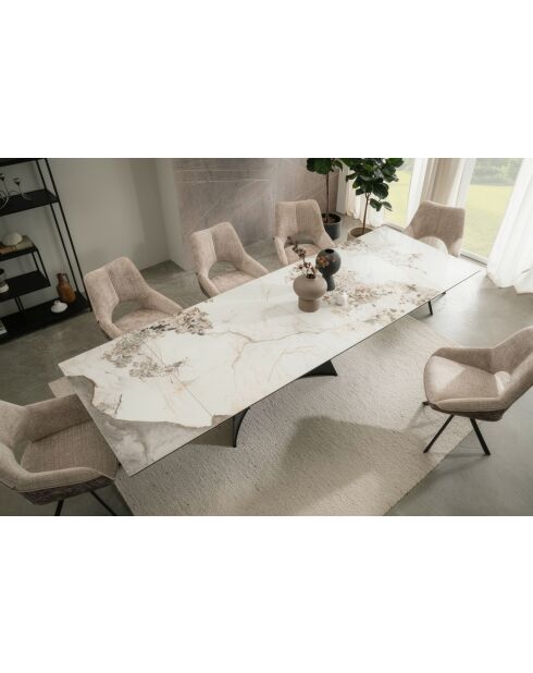 Table ceramique Minas mélange blanc & beige minéral - 180 (260)x77x90 cm