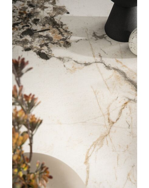 Table ceramique Minas mélange blanc & beige minéral - 180 (260)x77x90 cm