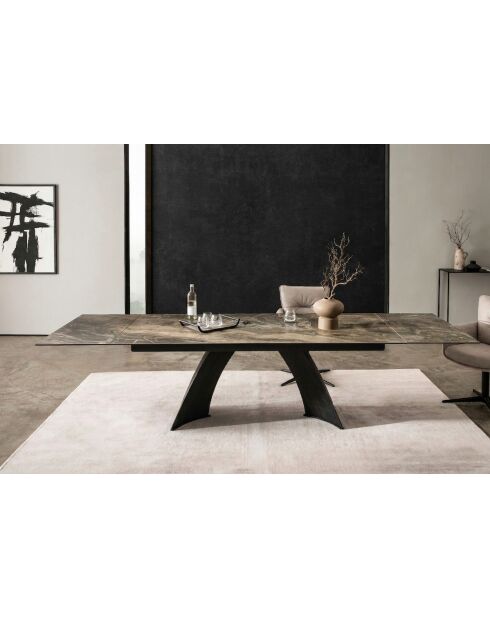Table ceramique pierre volcanique brun - gris - 200 (300)x77x100 cm