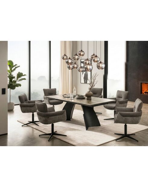 Table ceramique pierre volcanique brun - gris - 200 (300)x77x100 cm