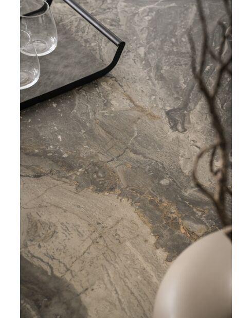 Table ceramique pierre volcanique brun - gris - 200 (300)x77x100 cm