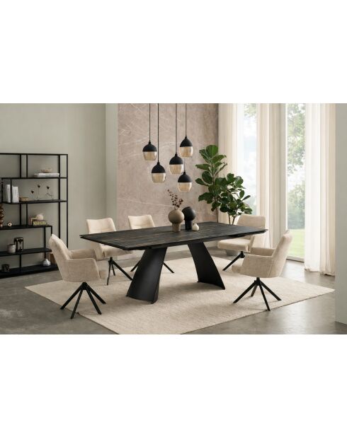 Table ceramique désir marbre brun veinage doré noir- 180 (260)x77x90 cm