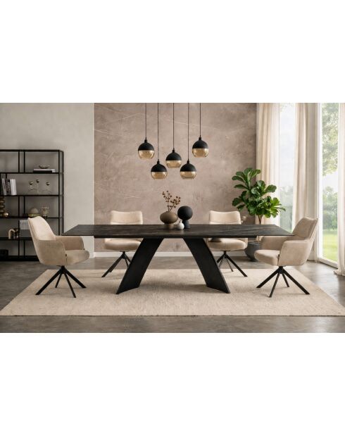 Table ceramique désir marbre brun veinage doré noir- 180 (260)x77x90 cm