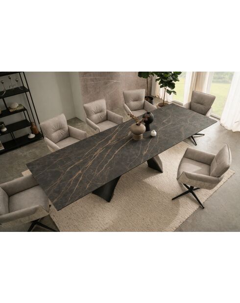 Table ceramique désir marbre brun veinage doré noir- 180 (260)x77x90 cm