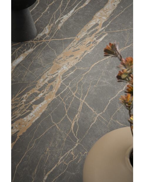 Table ceramique désir marbre brun veinage doré noir- 180 (260)x77x90 cm