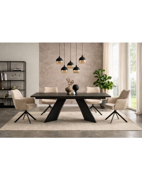 Table ceramique désir marbre brun veinage doré noir- 200 (300)x77x100 cm