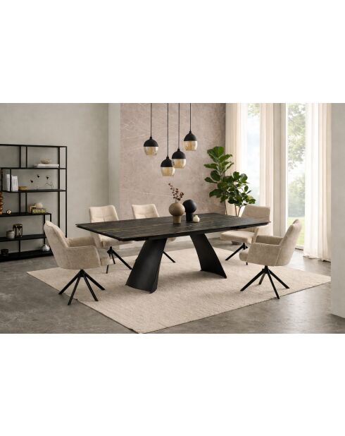 Table ceramique désir marbre brun veinage doré noir- 200 (300)x77x100 cm