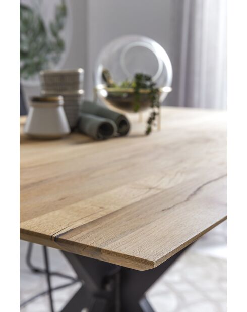 Table chêne sauvage massif huilé avec fissures de croissance et branches naturelle - 140x77x85 cm