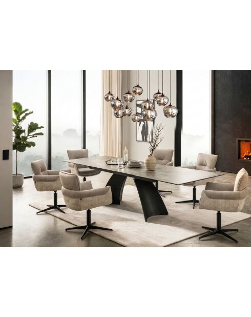 Table ceramique pierre volcanique brun - gris - 180 (260)x77x90 cm